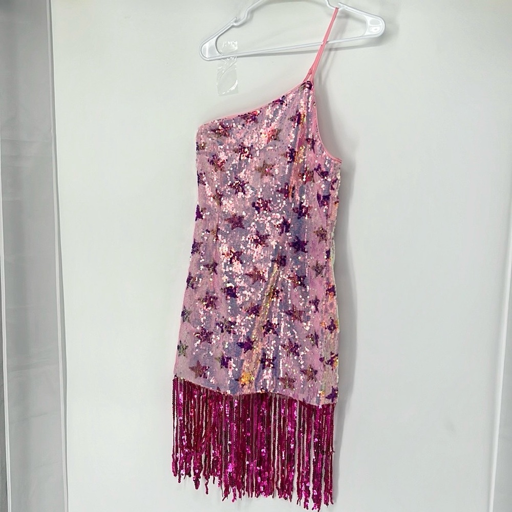 Nasty Gal Pink Sequin One-Shoulder Dress